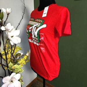 NWT MTV Music Television T-Shirt Women Red Green Ugly Sweater Vintage Style